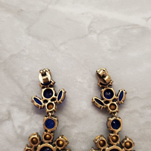 💖 J.Crew Blue Grey Rhinestones Crystals Cluster Statement Drop Dangle Earrings - Picture 7 of 9